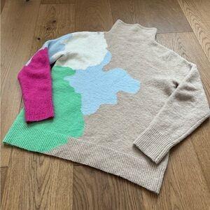 Kinross Alpaca Multicolour Funnelneck Turtleneck Sweater - Ladies Size S - EUC